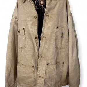 Carhartt Blanket Lined Duck Chore Coat Beige Canvas Work Jacket Mens XL